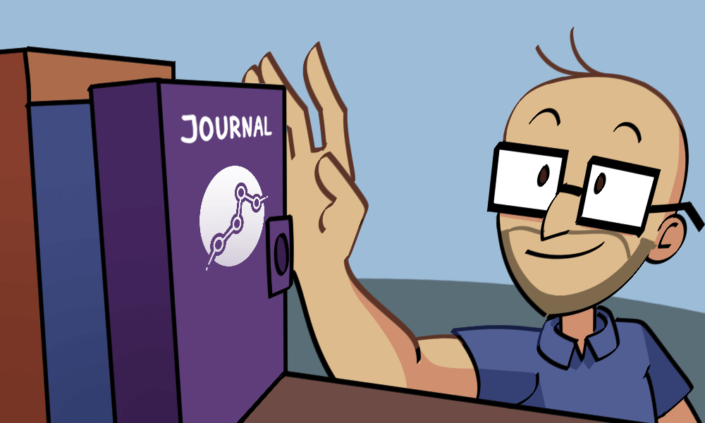 chuck reaches for a journal